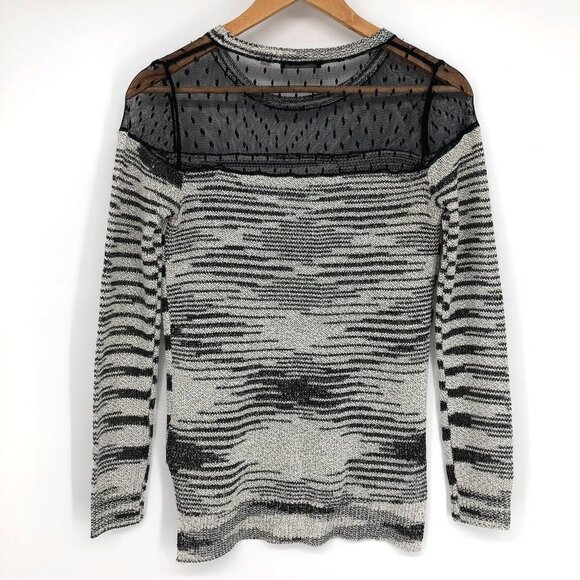 Dex Black Grey Abstract Stripe Long sleeve Polka Dot Mesh neck XS - Picture 2 of 14